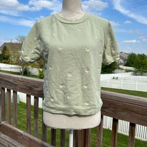 Madewell Green daisy embroidered Short Sleeve Tee XS